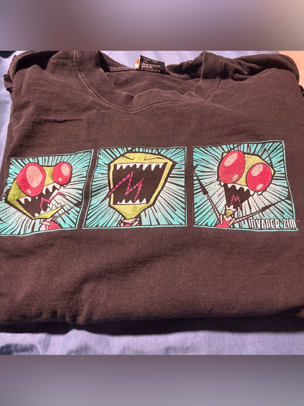Nickelodeon Black Long Sleeve Tee with Teal, Yellow and Pink Invader Zim Panels